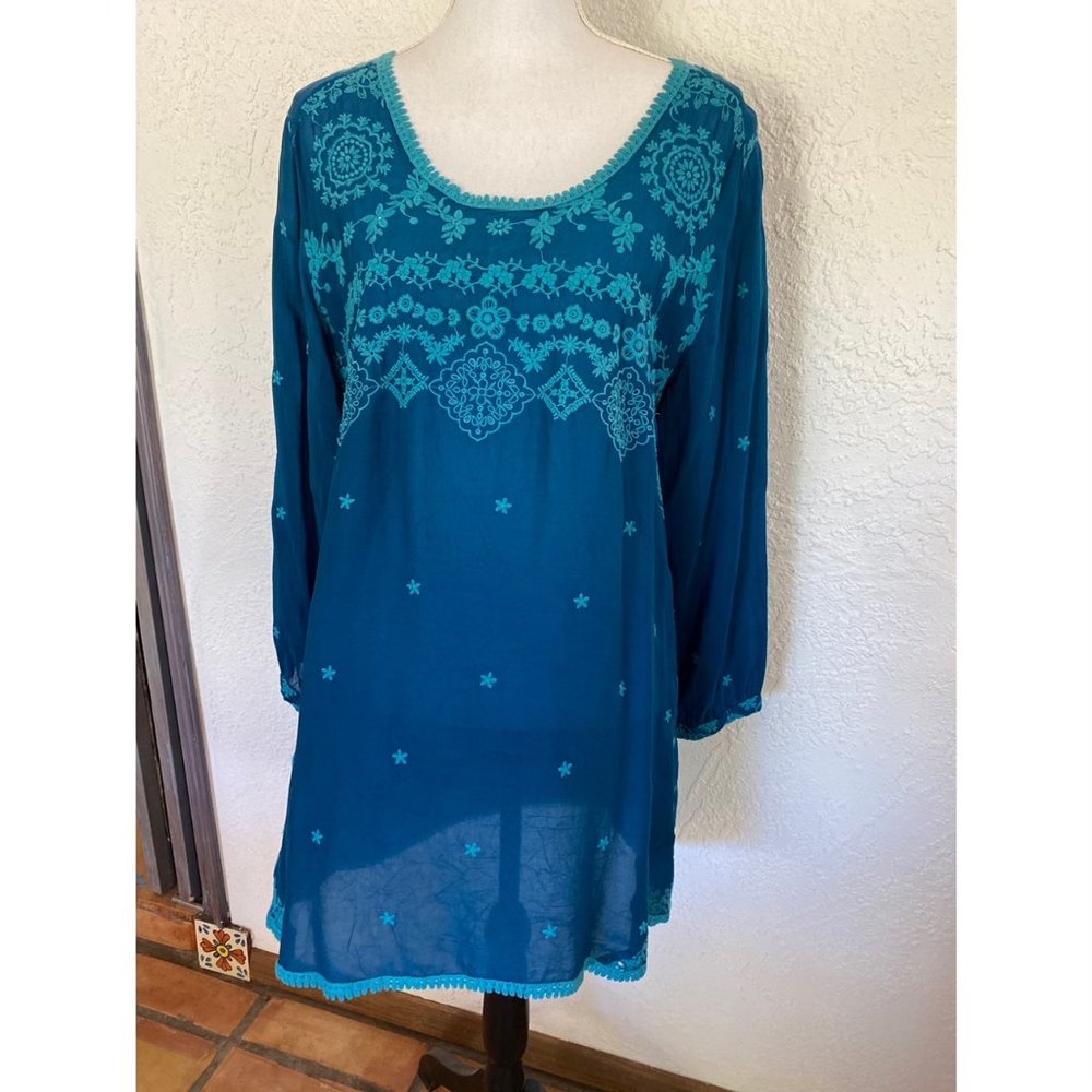 Johnny Was Embroidered Long Sleeve Dress Large